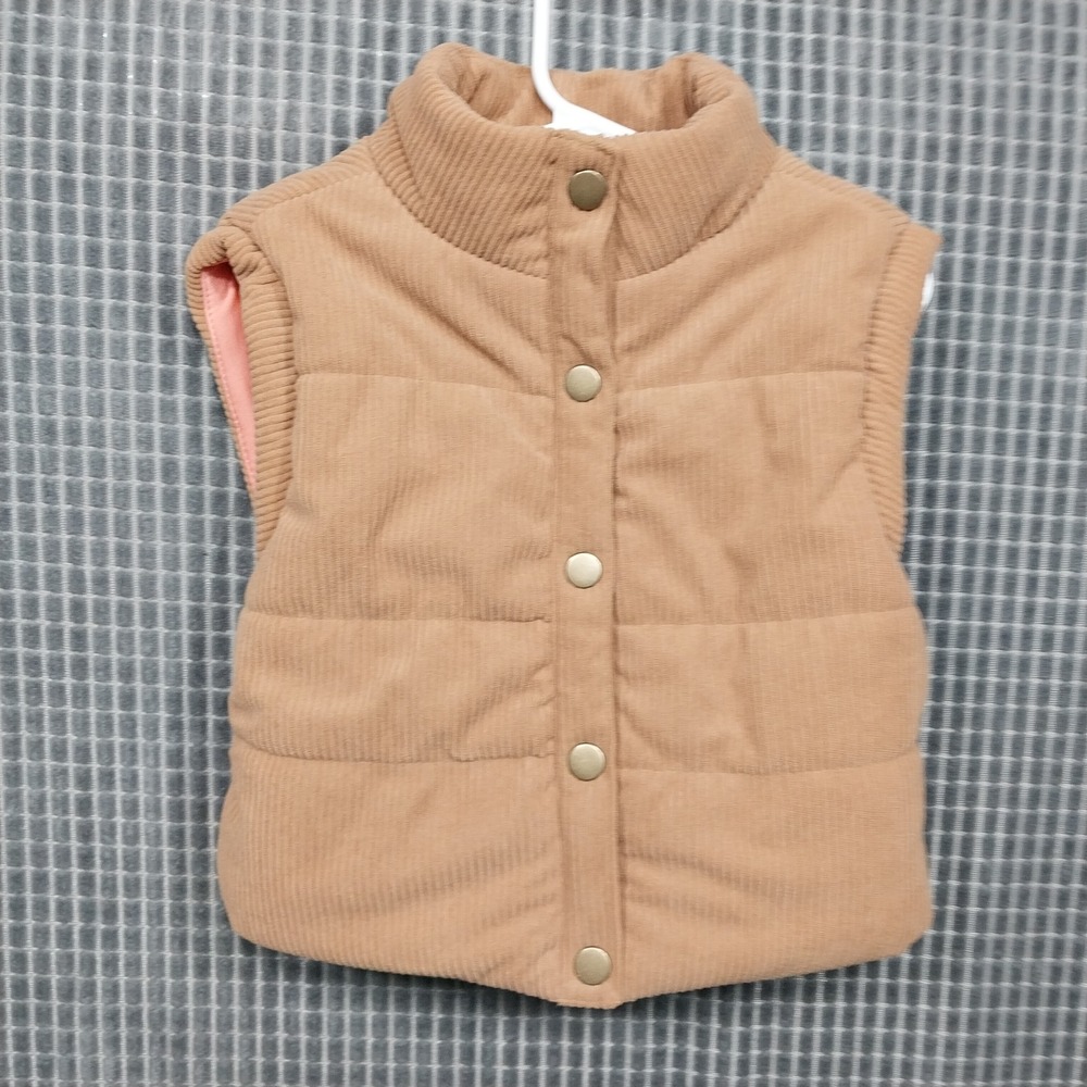 Forever Me Kids Puffer Vest Corduroy Snap Front Size 4 Tan